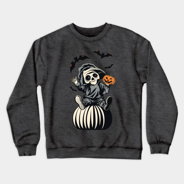 “Skeleton with Jack-O-Lantern and Bats Crewneck Sweatshirt by emblemat2000@gmail.com